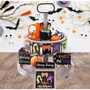 10pc Set Whimsical Halloween Hocus Pocus Tiered Tray Decor Set Witches Cauldron
